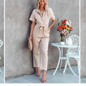 VICI Collection Noora Pocketed Denim Jumpsuit Khaki